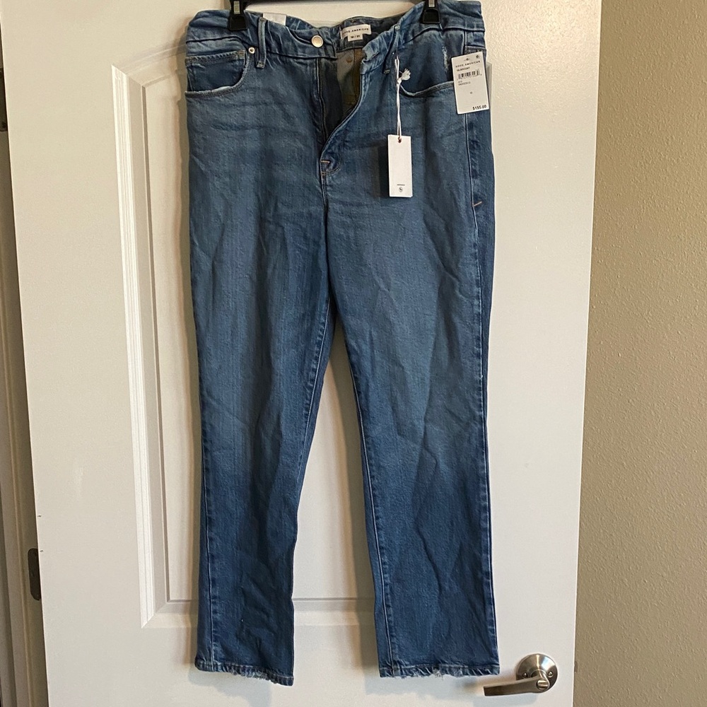 Good American Straight Leg Blue Jeans